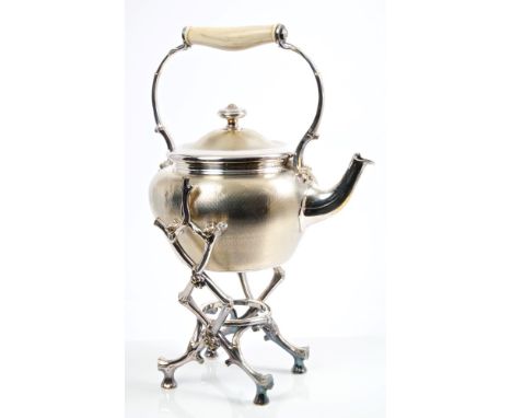 Early 20th century Christofle silver plated spirit kettle of conventional form, with engine-turned decoration, stylised branc