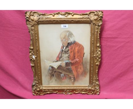 Measom, Victorian English School watercolour - portrait of an old soldier seated, signed, in glazed gilt frame, 40cm x 30cm