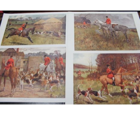 Four Edwardian Lionel Edwards coloured hunting prints, Sanderson Wells coaching prints, also a series by Ludovici coaching pr
