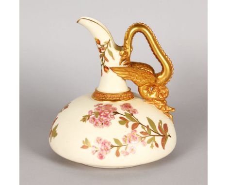 A ROYAL WORCESTER BULBOUS JUG with dragon handle. Pattern No. 1048.  7.5ins high.