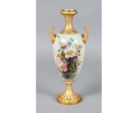 A ROYAL WORCESTER VASE painted with dog roses in the style of Cole date code for 1905.