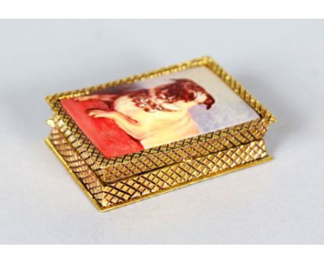 A PLATED ENAMEL PUG DOG PILL BOX.