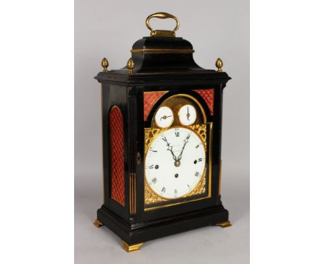 A VERY GOOD GEORGE III EBONY CASED BRACKET CLOCK by CLAY, LONDON, CIRCA. 1790, verge, with an enamel and gilt brass dial, sho