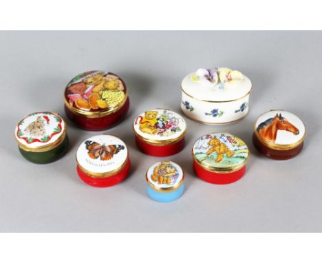 EIGHT VARIOUS ENAMEL PILL BOXES.