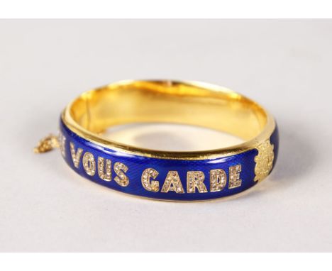A SUPERB FRENCH 19TH CENTURY GOLD, DIAMOND AND BLUE ENAMEL BANGLE, made in France Circa. 1890, the blue enamel set with diamo