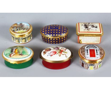 SIX VARIOUS HALCYON DAYS ENAMEL PILL BOXES.