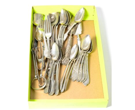 Various Continental silver including teaspoons and miscellaneous flatware 