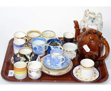 Cagodan teapot and 19th century and later cups and saucers