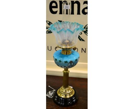 Blue opaline oil lamp 