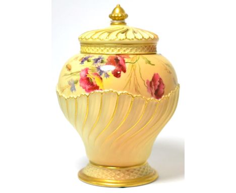 Royal Worcester china blush ivory pot pourri jar and cover, shape no. 1720, date coded for 1904