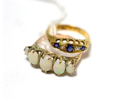 An opal ring and a sapphire and diamond ring (2)