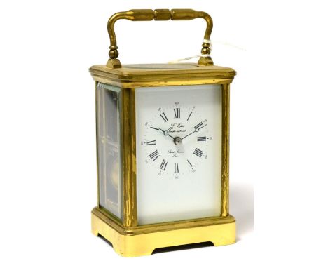A brass striking carriage clock, signed L'Epee