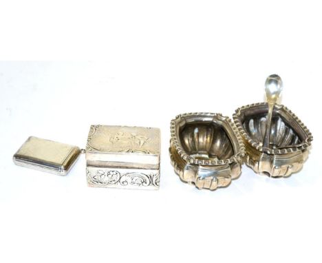 A Rotary Brevet, silver cased travel timepiece; together with a silver trinket box and a pair of silver salts (4)