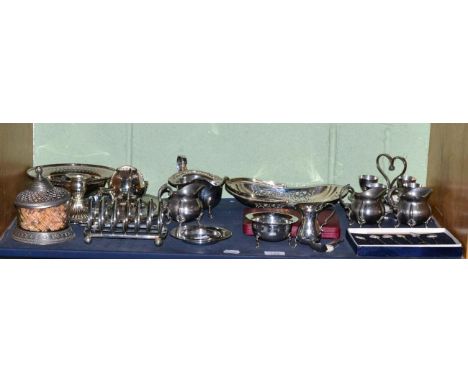 A silver dish, London 1978, a silver milk jug and sugar bowl, London  1912, a silver caddy spoon, Birmingham 1824, a set six 