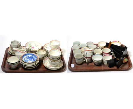 Two trays of 18th and 19th century English and Oriental cups and saucers 