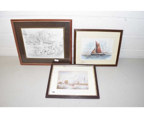 Mixed Lot: Tony Bryant study of Excelsior on Calm Seas, a further coloured print, Broadland scene and a further print of a ri
