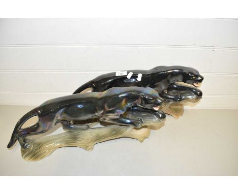 Pair of Jema, Holland model puma's on tree trunks