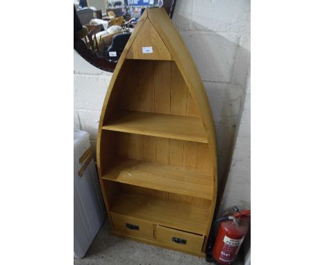 Modern light oak boat shaped bookcase cabinet with cupboard base