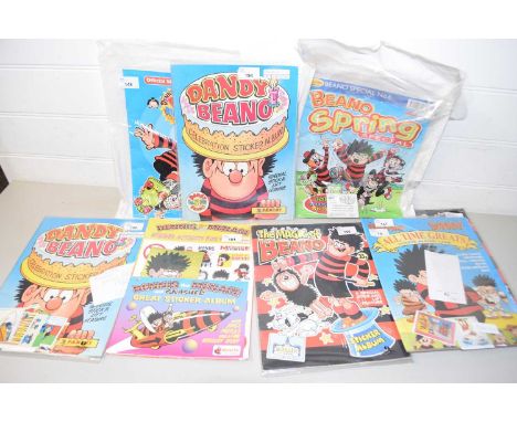 A collection of vintage Dandy and Beano sticker albums comprising two editions 1987, two editions The Magic of Beano 1989, Al