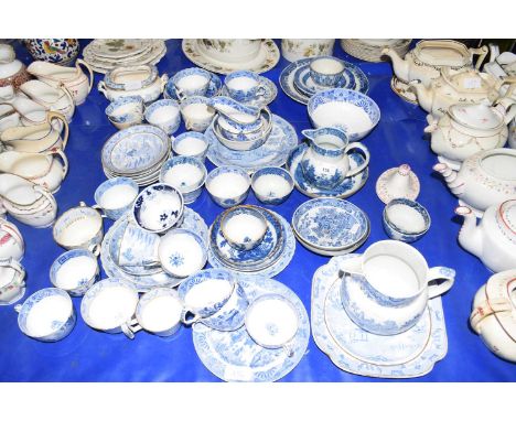 Large collection of 19th Century blue and white tea wares by a variety of makers to include a range of Pealware,  Spode, Will