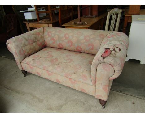 A late Victorian cottage Chesterfield sofa for re-upholstery 170cm wide 