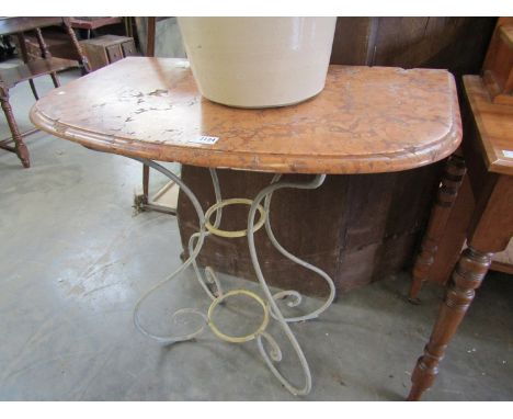 A 19th Century wrought iron console table with marble top 80 x 46cm