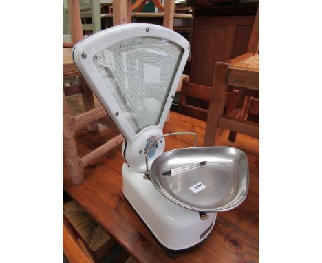 A vintage enamel set of balance scales by Berkel 