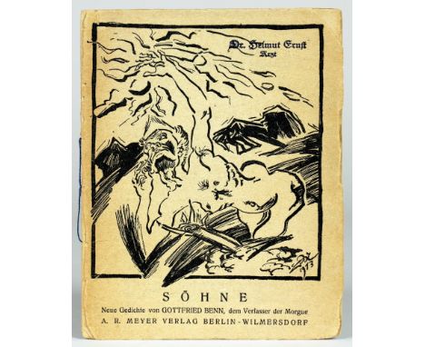 Gottfried Benn. Söhne. Neue Gedichte. Berlin, A. R. Meyer [1913]. Originalbroschur mit Titelillustration von Ludwig Meidner.E