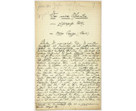 Oskar Panizza. Eigenhändiges Manuskript: »Der naïve Schwindler eine psichologische Studje«. Februar 1903. 20 Folioblätter, ei