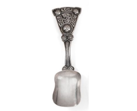 An Alexander Ritchie of Iona Silver Caddy Spoon, early 20th century, the handle cast with Celtic motifs, stamped AR, IONA and