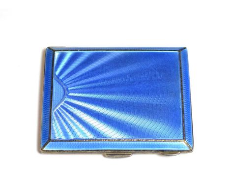 A George V Silver and Enamel Cigarette Case, maker's mark S&S Ld, London 1934, with blue enamel over an engine turned sunrise