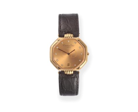 A Gold Plated Calendar Wristwatch, signed Christian Dior, Paris, ref: D45-154, circa 1996, quartz movement, gold coloured dia
