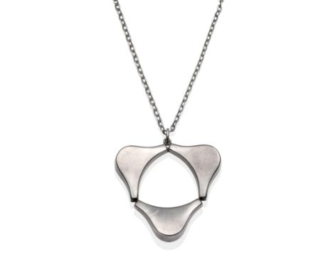 A Silver Georg Jensen Pendant, Designed by Ibe Dahlquist, model number 138, of abstract triangular form, on an elongated cabl