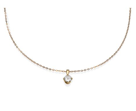 A Diamond Solitaire Pendant, a round brilliant cut diamond in a yellow four claw setting, estimated diamond weight 1.00 carat