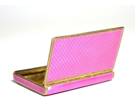 An Enamelled Silver Gilt Cigarette Case, London import marks (no date letter), decorated with pink translucent enamel on an e