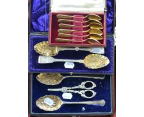 A Set of Six Soviet Russia Silver Gilt and Enamel Teaspoons, Leningrad 875 standard post 1958, the handles with flowering fro