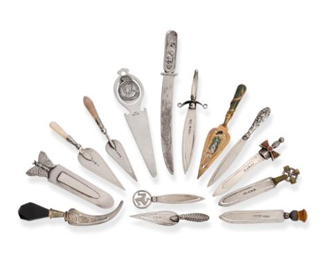 A Collection of Nine Various Novelty Silver Bookmarks, comprising a sword set with hardstone, Edinburgh 1911, 8.5cm, a simila