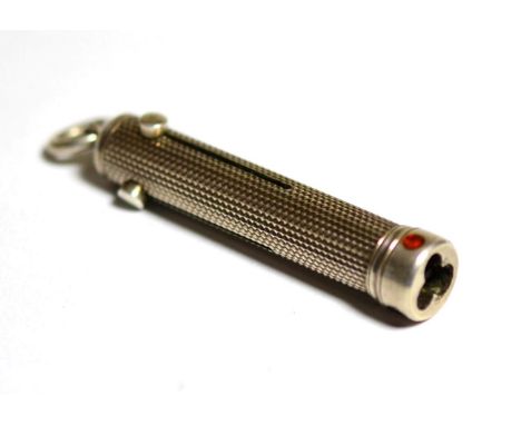 A Sampson Mordan & Co White Metal and Enamel Triple Pencil, with three sliders on an engine turned ground, the collar with bl