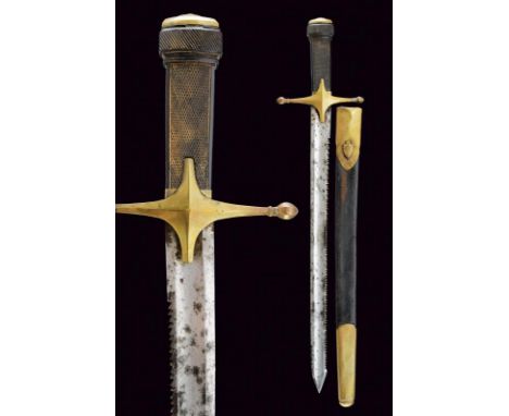dating: 19th Century provenance: Europe, Straight single-edged blade, saw-back, with fuller on both faces. Brass cross-shaped