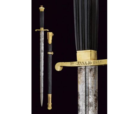 dating: 1846 provenance: Italy, Straight, double-edged blade, with fuller for almost its entire length, featuring traces of e