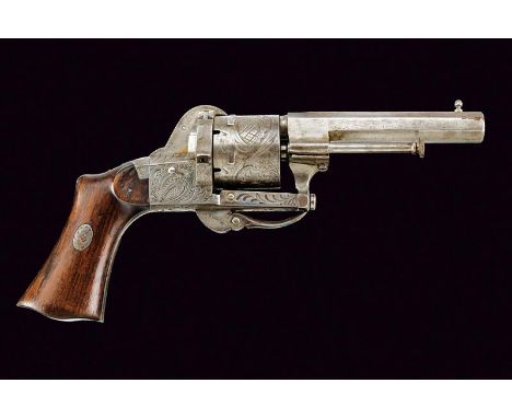 dating: about 1870 provenance: Belgium, Rifled, octagonal, 7 mm cal. barrel, provided with foresight. Six-shot cylinder total