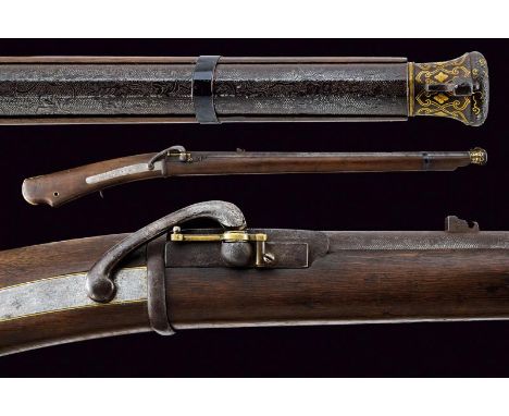dating: 19th Century provenance: Japan, Heavy, round, 14 mm cal. barrel, flat on the back; the surface finely engraved with f