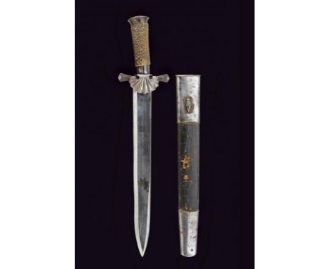 dating: 19th Century provenance: Germany, Straight, single-and-short-false-edged blade, flat on one side and with fuller on t