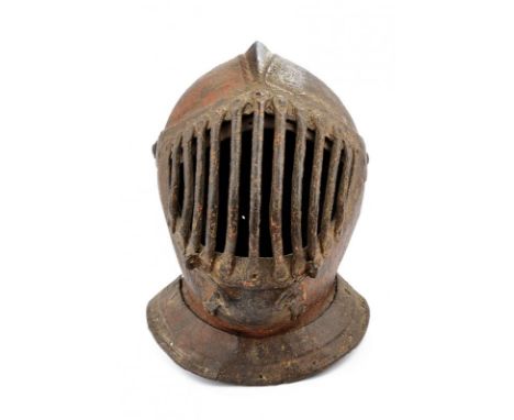 dating: last quarter of the 16th Century provenance: Tuscany, Iron skull worked in one-piece with low ribbed comb and decorat