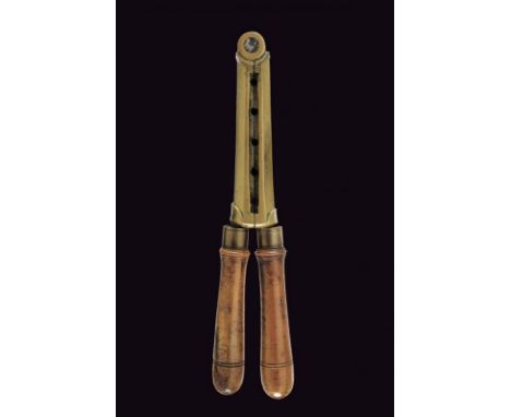 dating: First half of the 19th Century provenance: Europe, Brass pliers consisting of five spherical cavities, 16.4 mm cal. B