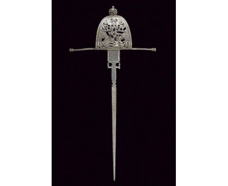 dating: Circa 1640 provenance: Italy or Spain, Straight, single-and-false-edged blade carved on the back. Long tang enlarged 