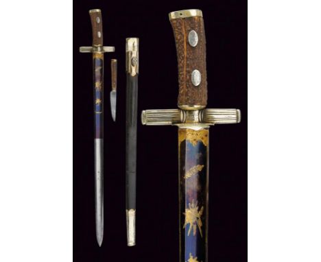 dating: circa 1800 provenance: Europe, Wide, straight, single-and short false-edged blade, with fuller, blued at the forte an