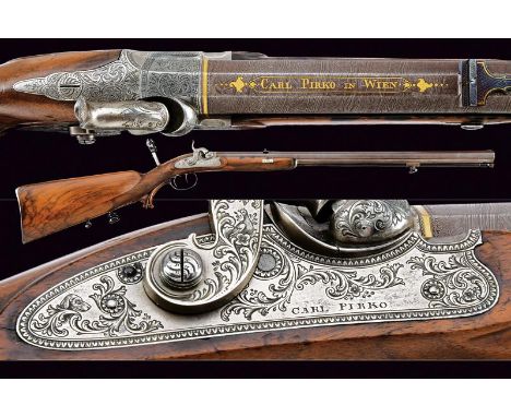 dating: Mid 19th Century provenance: Vienna, Rifled, octagonal, 15.5 mm cal. barrel made of fine damask, featuring a gold-inl
