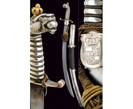 dating: 1820-30 provenance: Duchy of Lucca, Curved, single-and-false-edged blade of fine damask, highlighted by a small step 