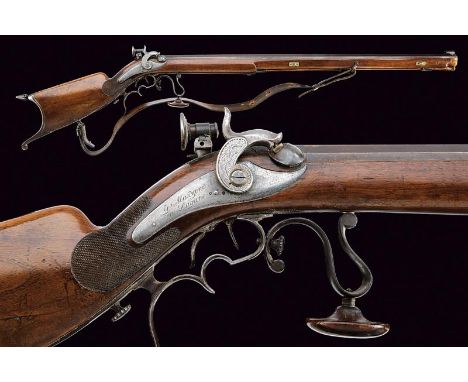 dating: Mid 19th Century provenance: Swiss, Rifled, octagonal barrel, provided with tunnel foresight. Tang provided with peep